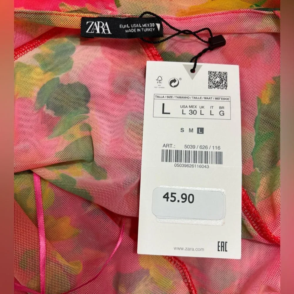 ZARA Printed Tiered Ruffle Mini Dress Size Large NWT  5 0447 - Picture 7 of 9